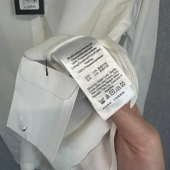 DKNY Foundation Shirt Womens Small Ivory 100% Polyester Button Down Long Sleeve - Picture 7 of 13